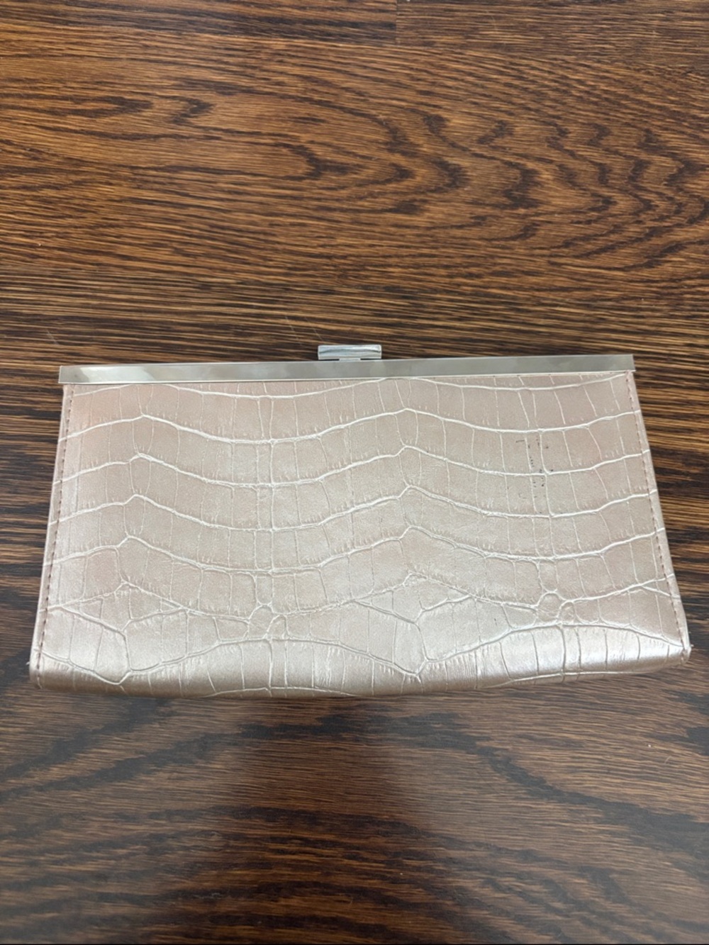 Croc-Embossed Metallic Rose Clutch